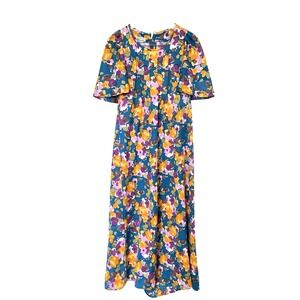 VTG Bullocks Wilshire Womens Maxi Floral Dress Size M 70s Flutter Sleeve Vintage